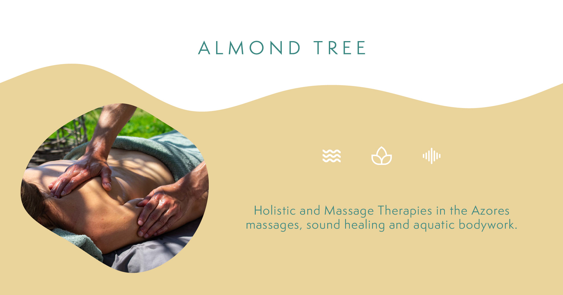 Capa Almond Tree Therapies com onda em tom amêndoa e símbolo da marca - comunicação digital