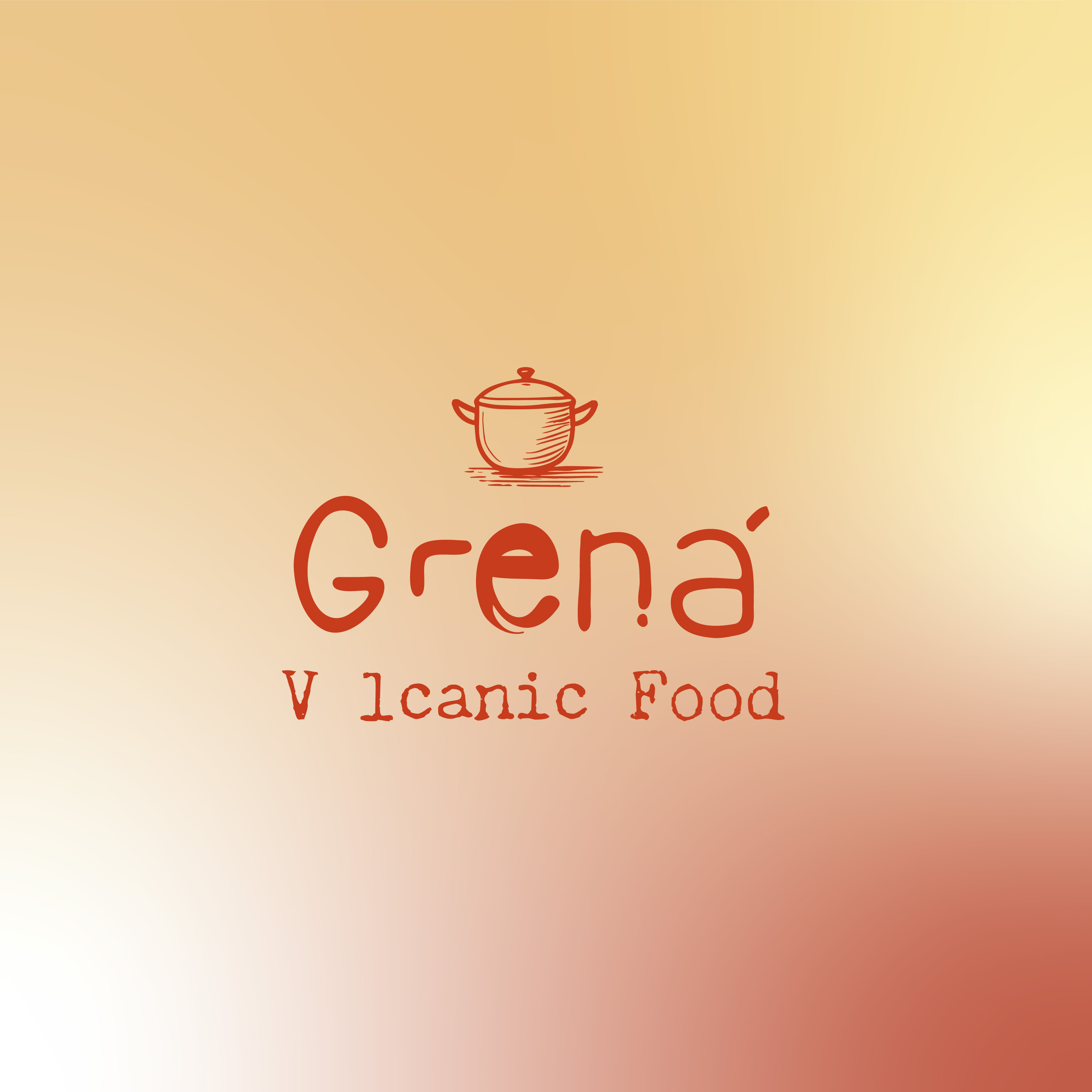 Logotipo completo do restaurante Grená Volcanic Foods - identidade visual com símbolo do tacho vulcânico