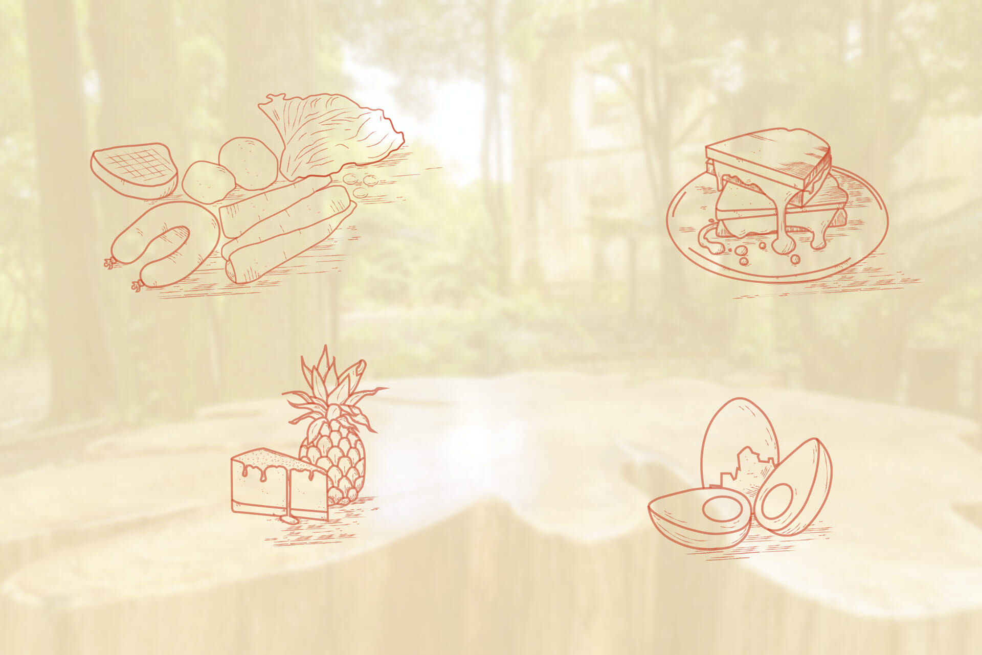 Ilustrações personalizadas para o restaurante Volcanic Foods
