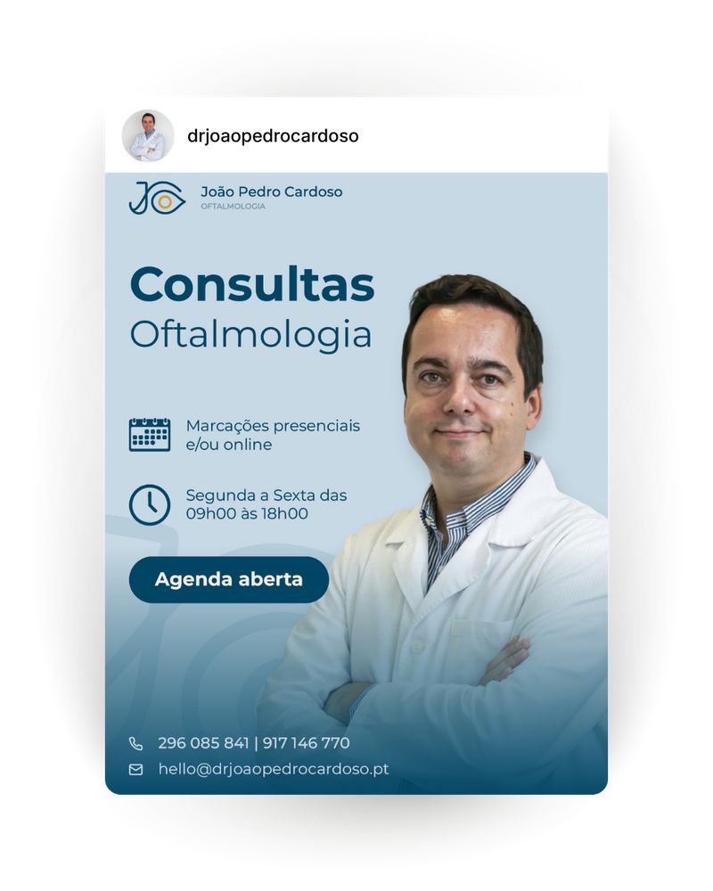 Post Instagram: Consultas de oftalmologia com o Dr. João Pedro Cardoso