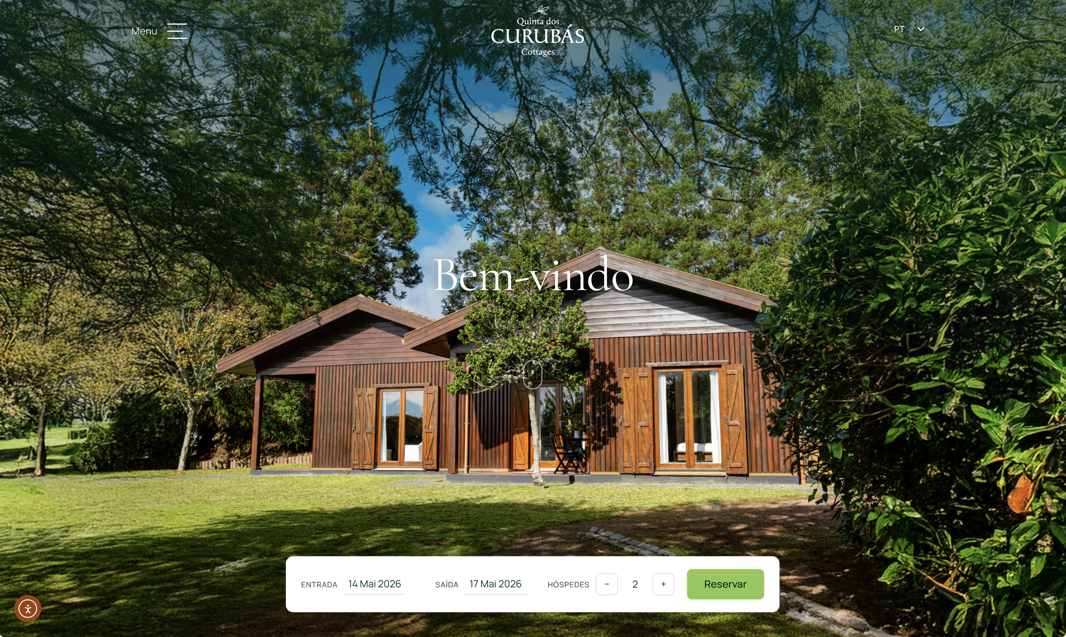 Screenshot do website Quinta dos Curubas Cottages, página inicial